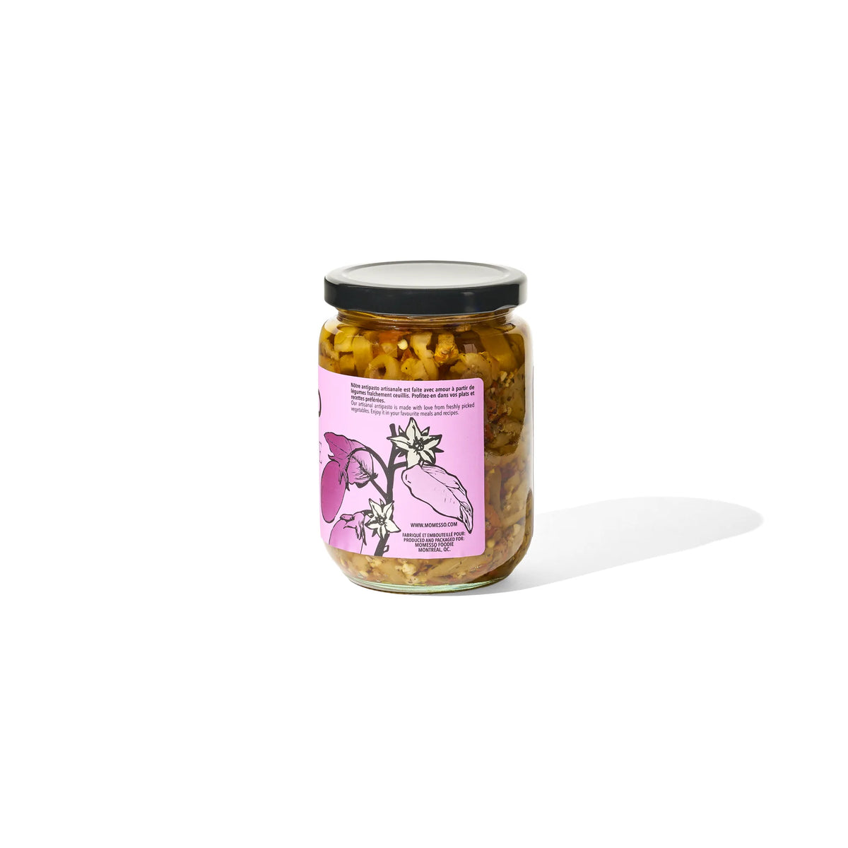 Momesso Melanzane mild eggplant antipasto jar, back label