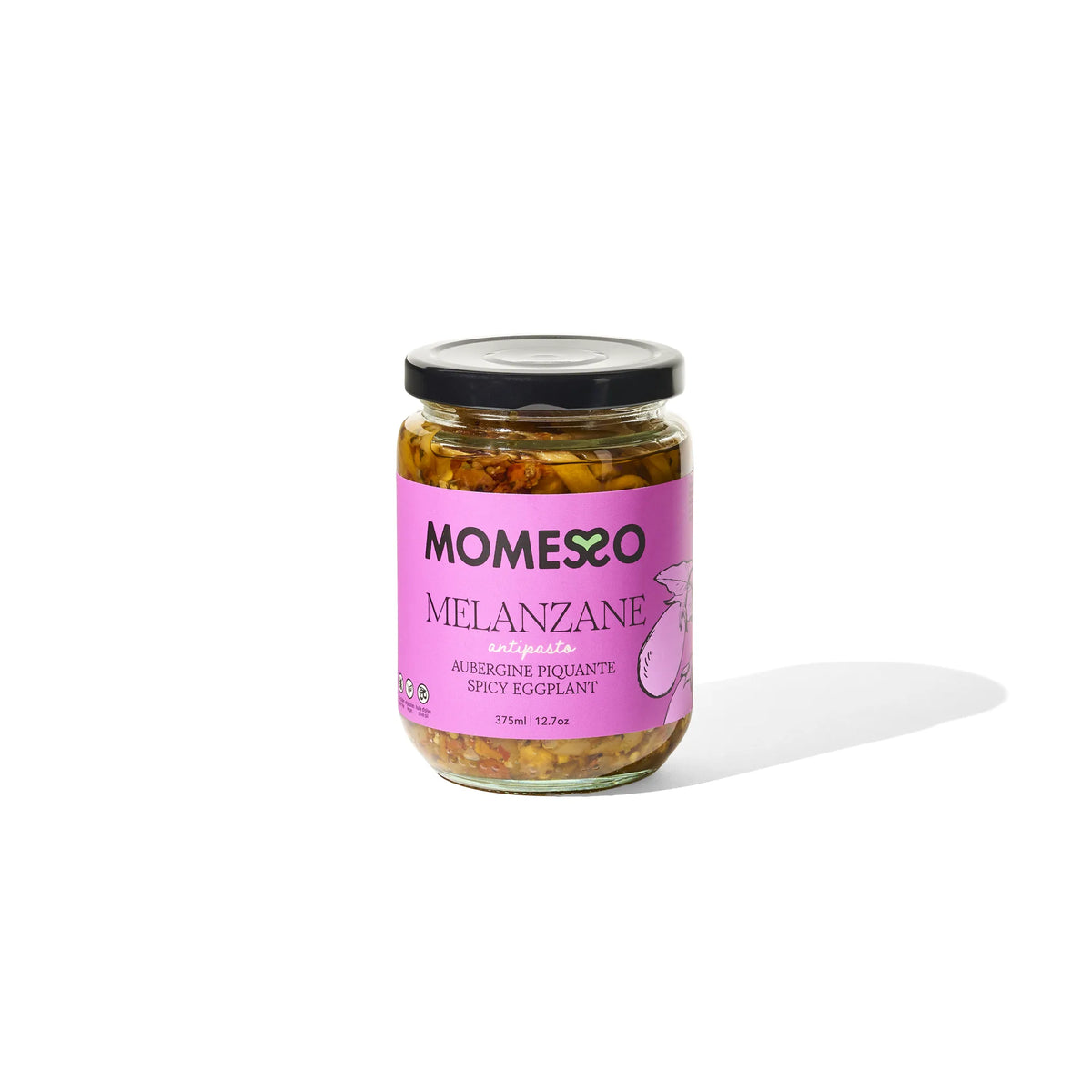 Momesso Melanzane spicy eggplant antipasto jar, front label
