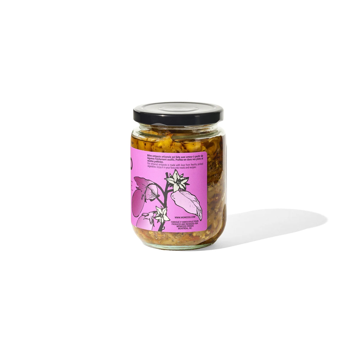 Momesso Melanzane spicy eggplant antipasto jar, back label