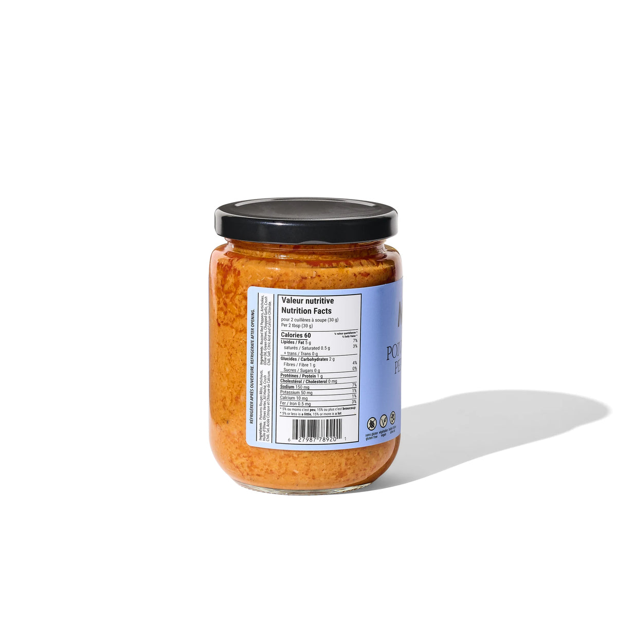Momesso Pepper & Artichoke mild spread jar, back label with nutrition facts
