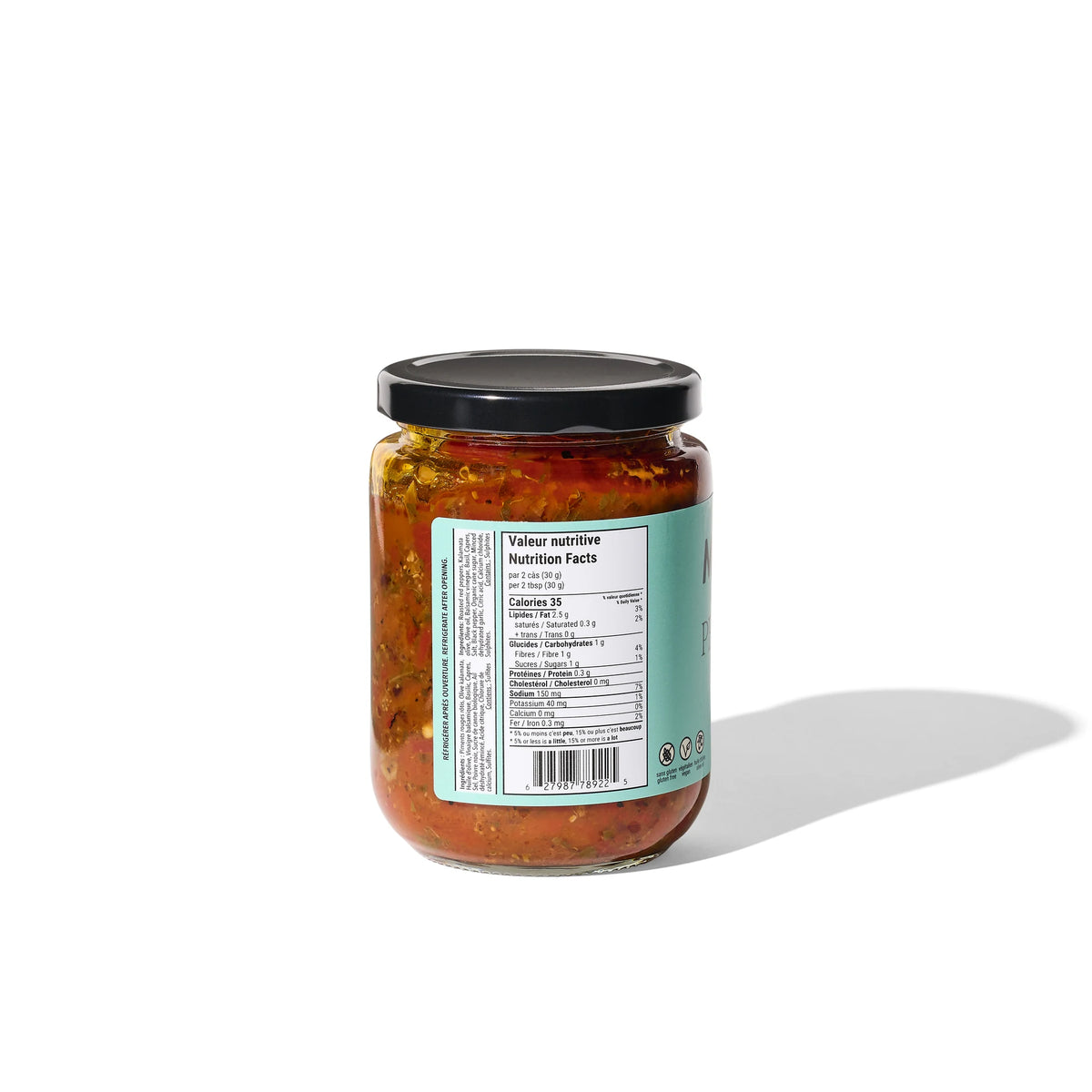 Momesso Peperonata antipasto jar, back label with nutrition facts