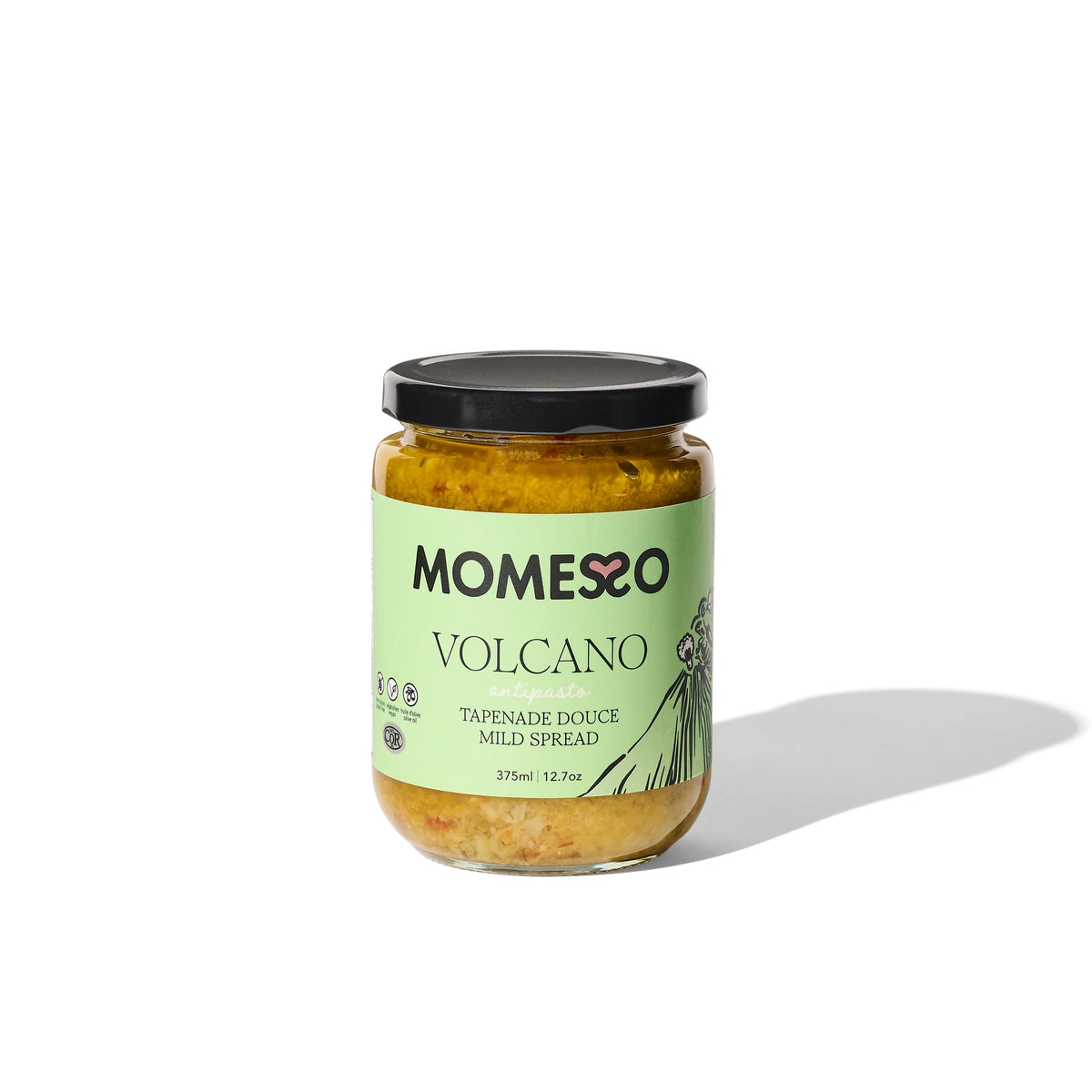 Momesso Volcano mild tapenade spread jar, front label
